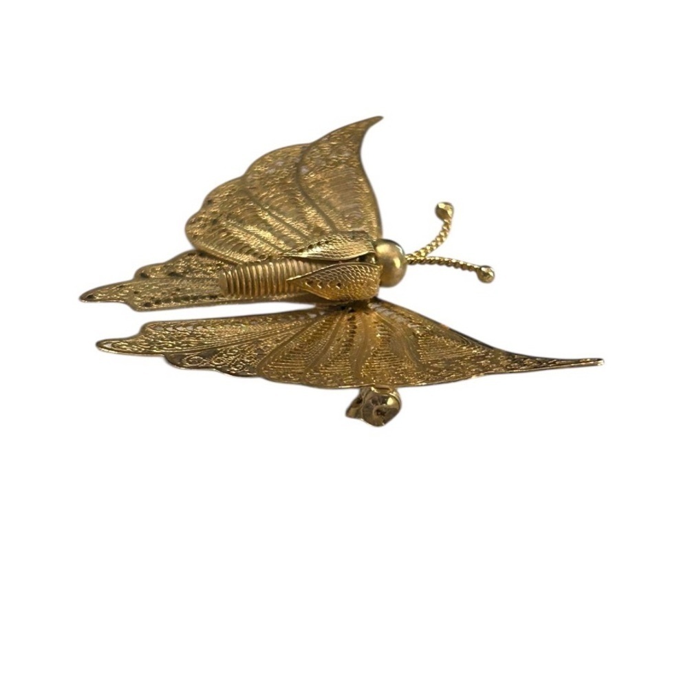Vintage 1970’s brass filigree butterfly brooch with Articulating wings - Picture 6 of 9